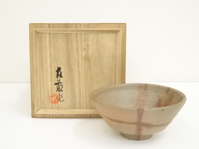JAPANESE TEA CEREMONY / HIDASUKI TEA BOWL CHAWAN / BIZEN WARE / ARTISAN WORK